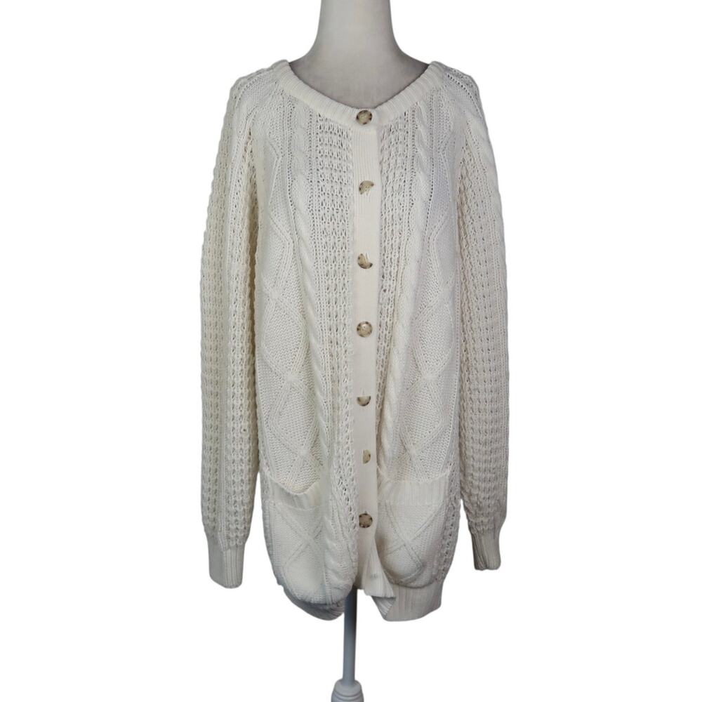 Vintage 90s Western Connection Cream Cable Knit Cardigan Sweater M